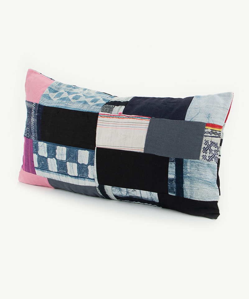 12x24 Hill Tribe Fabric Patchwork Throw Cushion (Side)