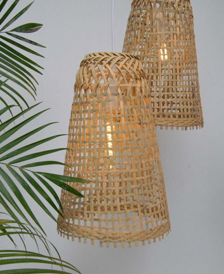 Set of 3 Cone Bamboo Pendant Lights