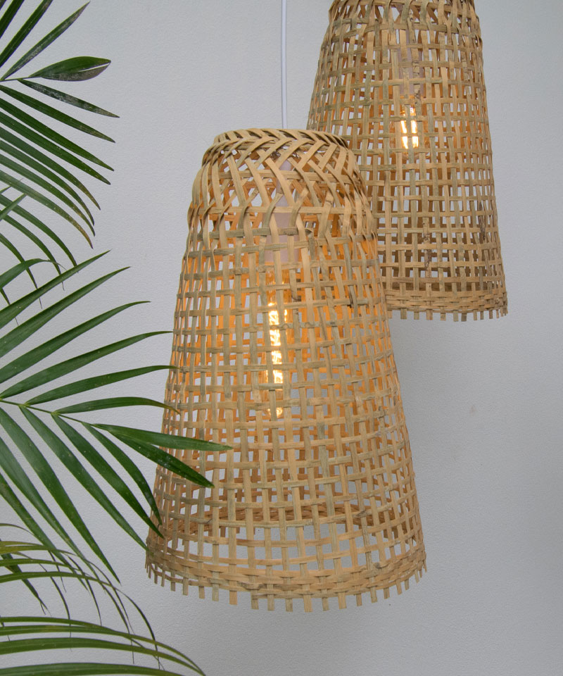 Set of 3 Cone Bamboo Pendant Lights