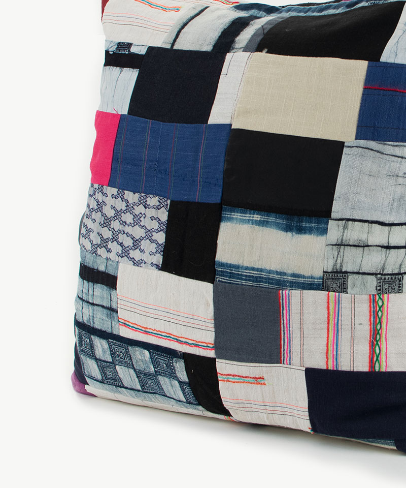 24x24" Hill Tribe Fabric Patchwork Throw Cushion