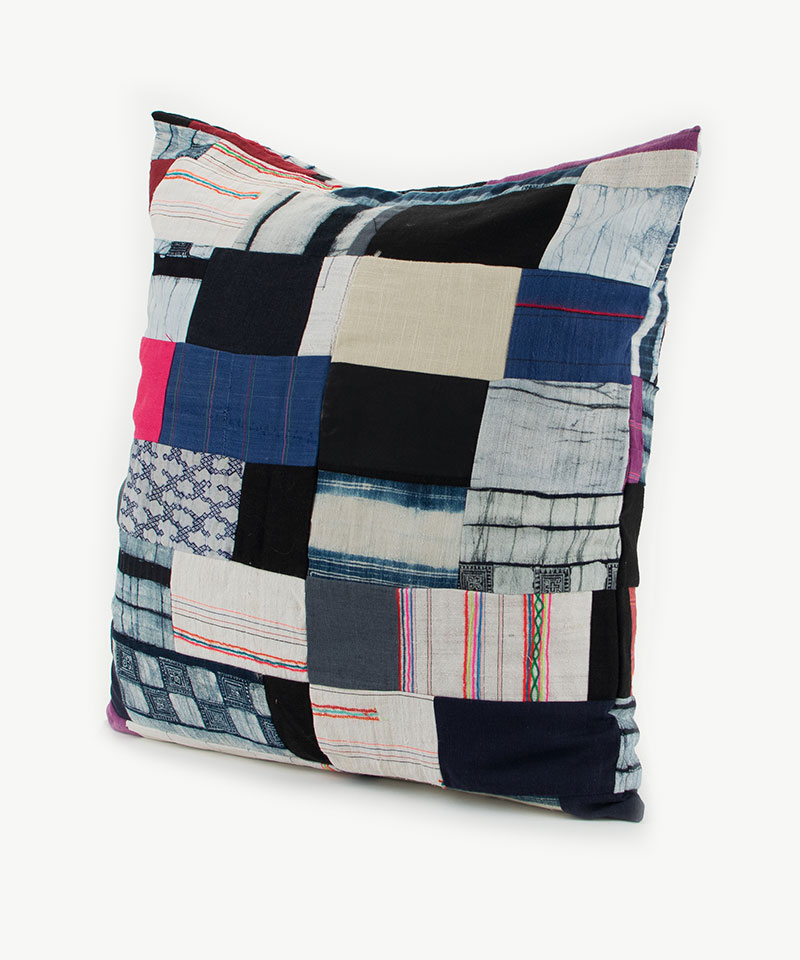 24x24" Hill Tribe Fabric Patchwork Throw Cushion