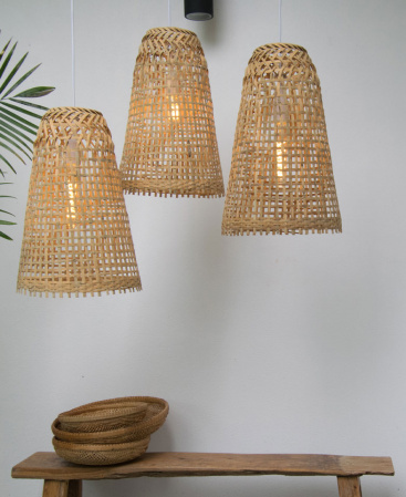 Set of 3 Cone Bamboo Pendant Lights