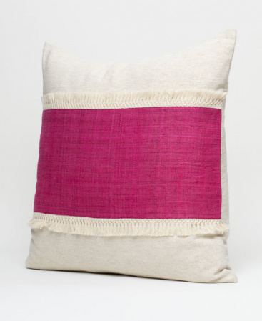 Raw Hill Tribe Hemp Striped Tassel Fringe Throw Cushion - Pink