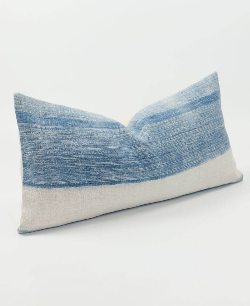 A small indigo accent cushion made from ethnic hill tribe hemp fabric.