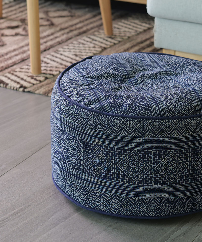 An-ethnic-indigo-blue-floor-cushion-ottomasn-made-from-hill-tribe-textiles