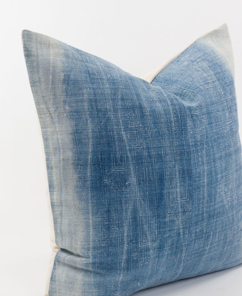 An indigo dyed boho accent cushion made with tribal fabric.