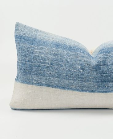 An indigo hemp cushion cover with white stripe.