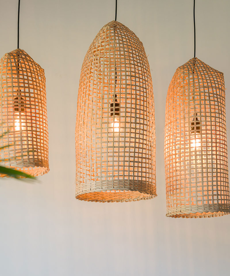 Artisan Woven Bamboo Rattan Light Fixture - Plug-In Pendant