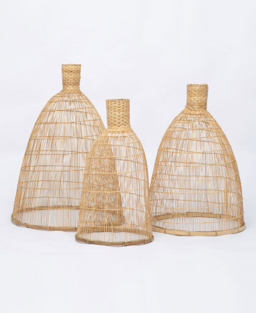 Three Bamboo Baskets Woven In Different Sizes