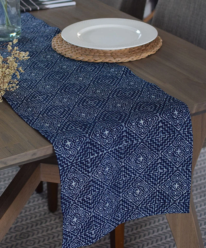 Custom Length Hmong Hill Tribe Batik Indigo Table Runner