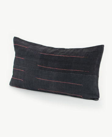 Black Faded Vintage Hmong Hill Tribe Fabric Lumbar Cushion
