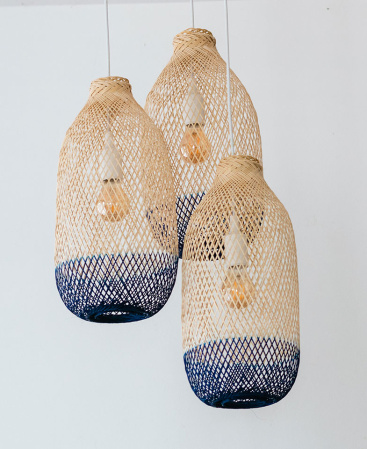 Blue Two Tone Bamboo Pendant Light Set