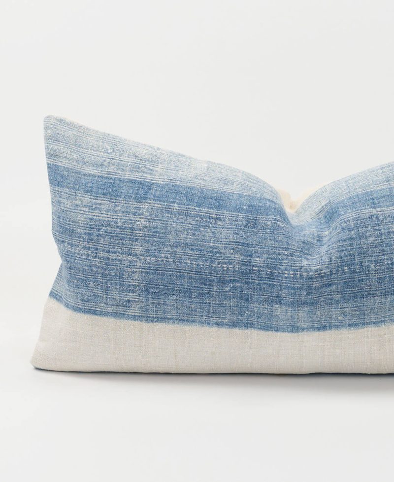 Blue and white hemp cushion cover.