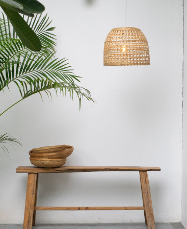 Dome Shaped Handwoven Bamboo Pendant Lampshade - Plug In / Swag
