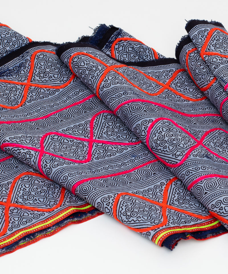 Colorful Hill Tribe Indigo Batik Embroidered Fabric Rolls