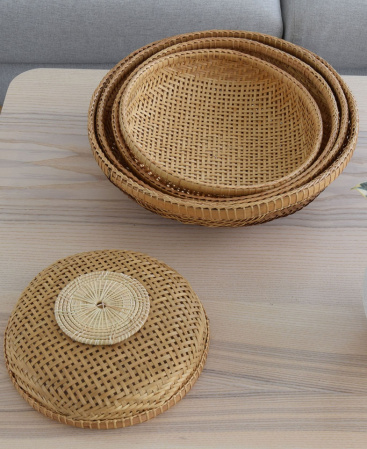 CHAI - Set of 5 Handwoven Brown Rattan Bowl Wall Decor