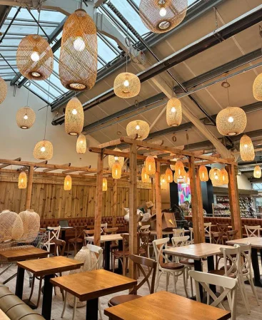 Restaurant Cafe Lighting With Bamboo Pendant Lights