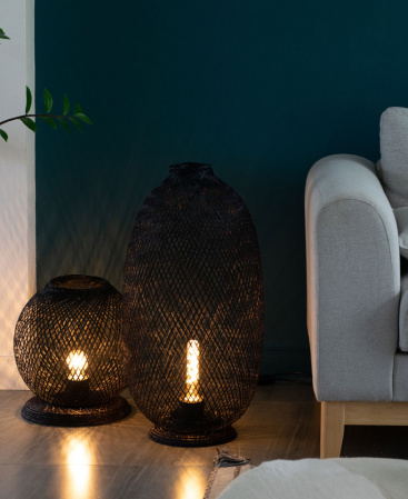 Classic Black Bamboo Fish Trap Standing Floor Lamp