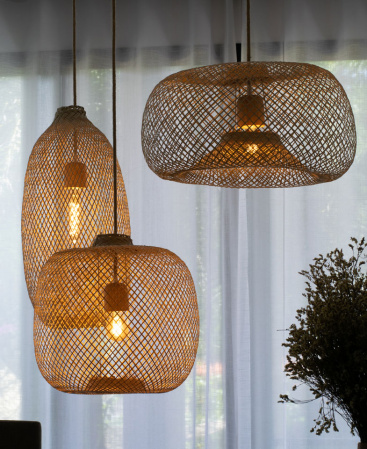 Classic Handwoven Bamboo Pendant Light - Plug In / Swag