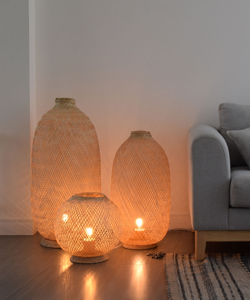 Classic Woven Bamboo Floor Lamp Set