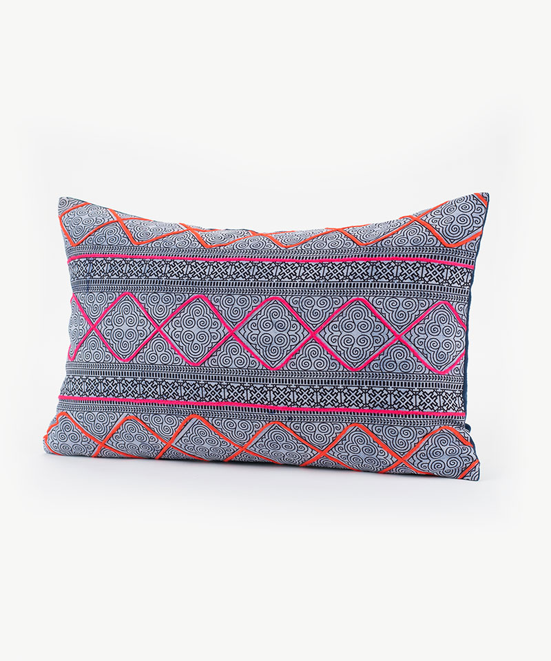 Colorful Embroidered Hill Tribe Fabric Lumbar Cushion