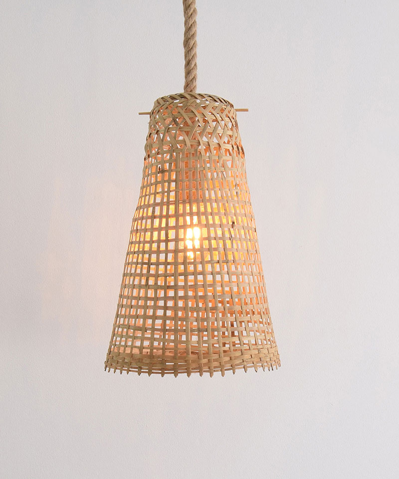 Cone Shaped Thick Woven Bamboo Pendant Light Lamp