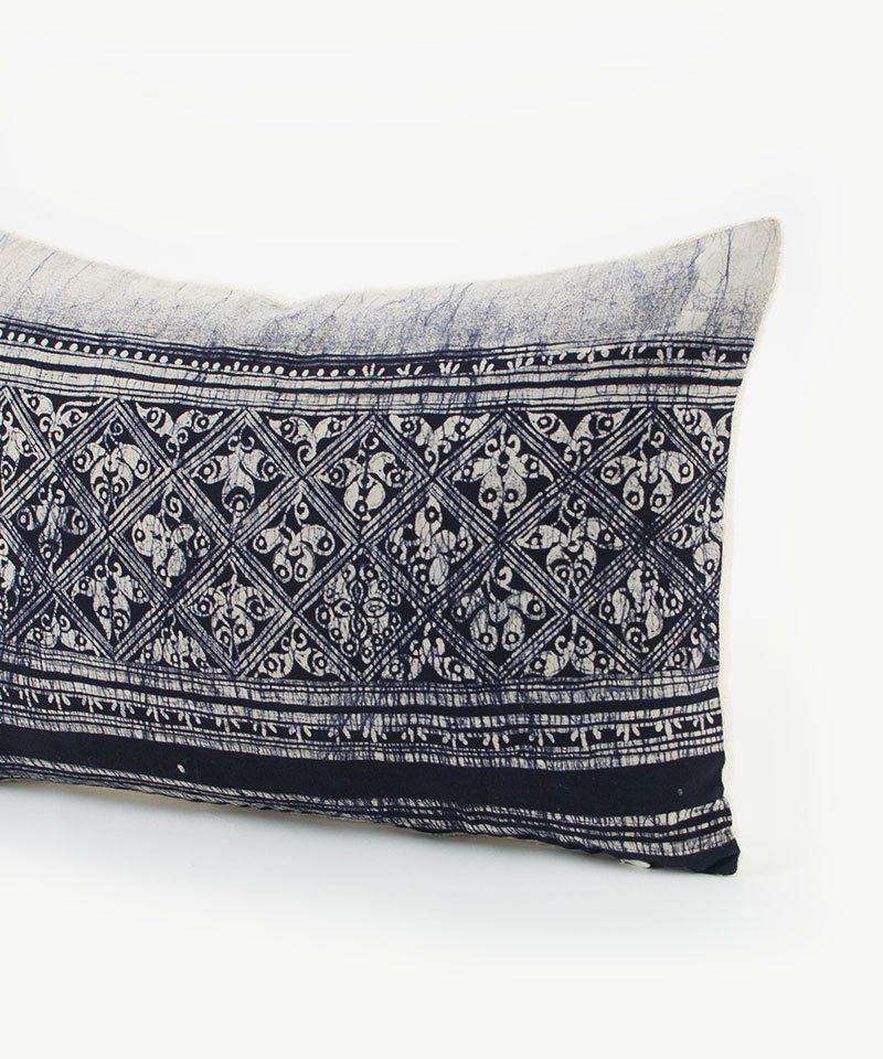 Cracked Dye Style Vintage Hill Tribe Batik Kapok Filled Lumbar Cushion