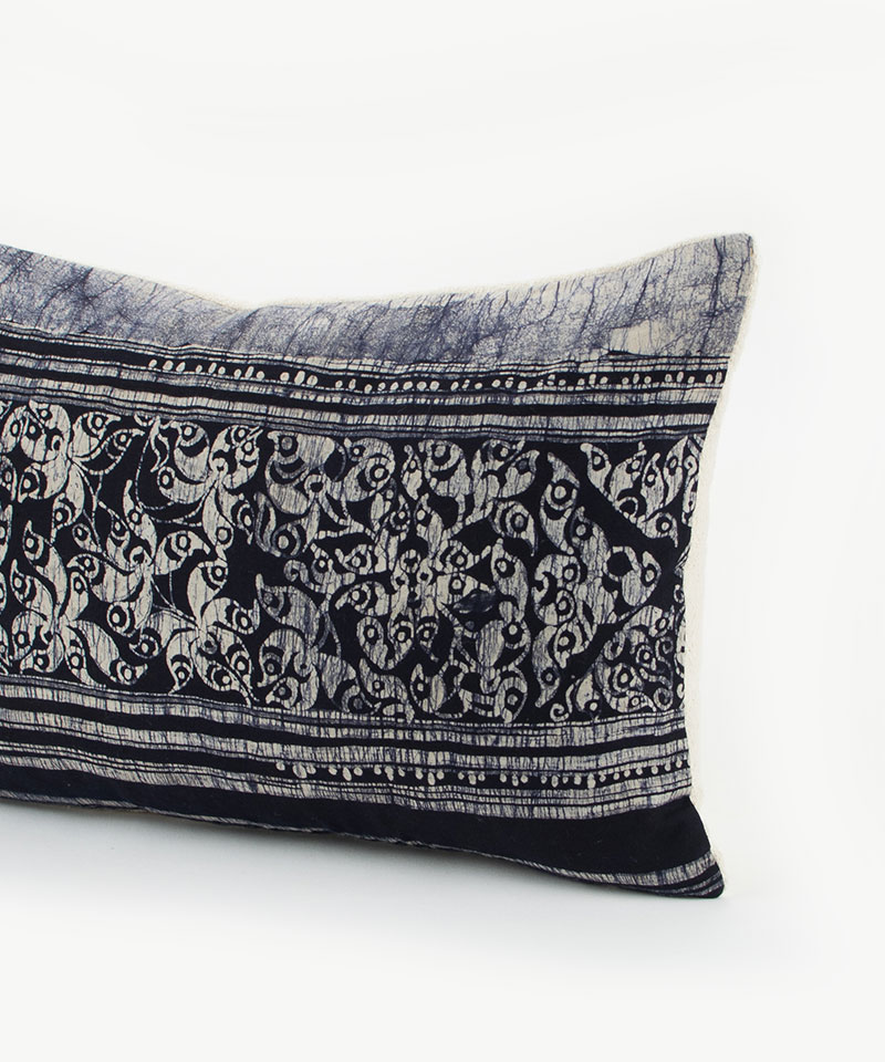 Cracked Dye Style Vintage Hill Tribe Batik Kapok Filled Lumbar Cushion