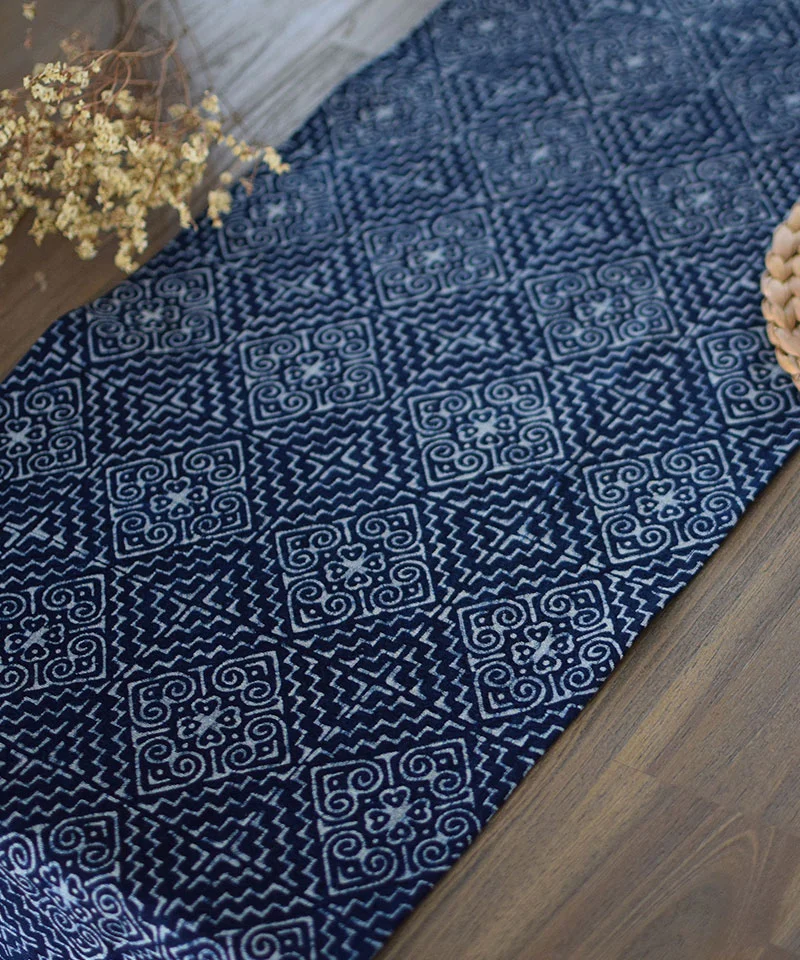 Custom Length Hmong Hill Tribe Batik Indigo Table Runner