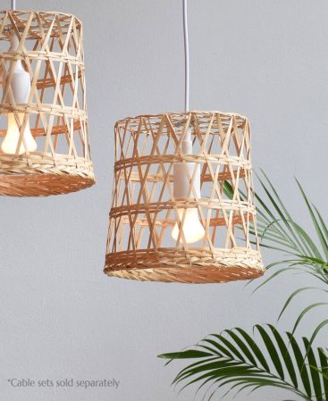 DIY pendant light with a bucket bin basket shade.