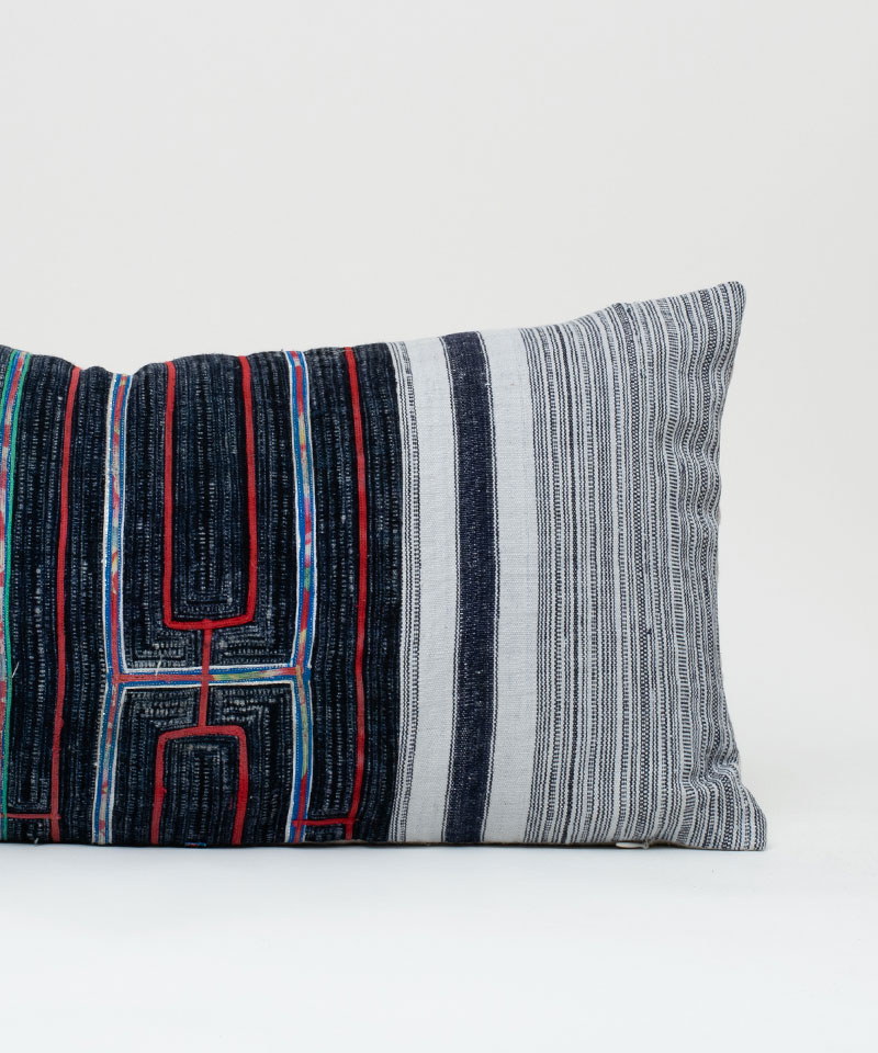 Dark Striped Hemp Hill Tribe Fabric Lumbar Cushion