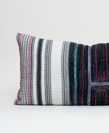 Hill Tribe Fabric Lumbar Cushion w/ Various Ethnic Textiles