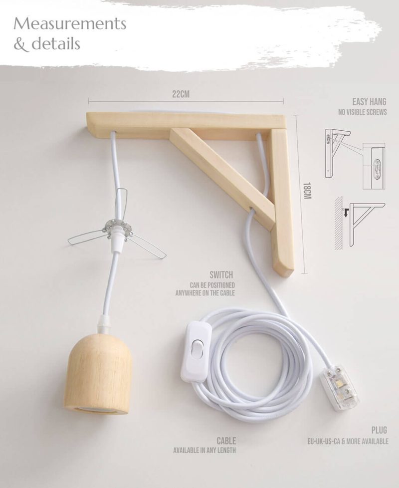 Dimensions for a pendant light wall bracket that plugs in.