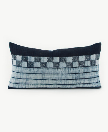 Dye Stained Hmong Hill Tribe Indigo Batik Cushion