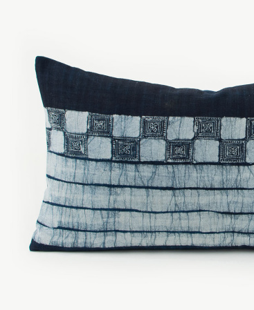 Dye Stained Hmong Hill Tribe Indigo Batik Cushion