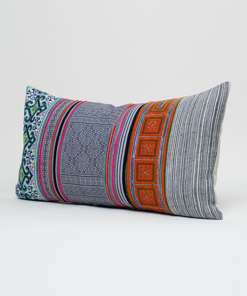Ethnic Hmong Textile Indigo Fabric Hemp Lumbar Cushion