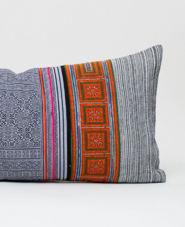 Hill Tribe Fabric Lumbar Cushion w/ Various Ethnic Hmong Textiles