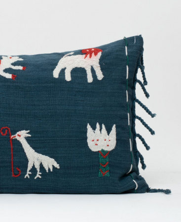 Ethnic Tai Lu Hill Tribe Hand Stitched & Embroidered Tassel Cushion