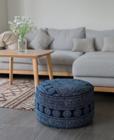 Ethnic floor cushion pouf crafted using indigo batik fabric.