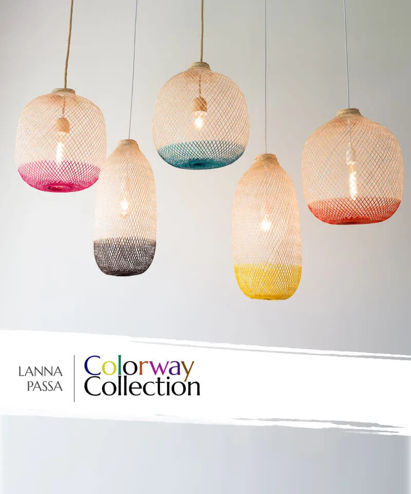 Explore our colorful pendant lighting collection featuring naturally dyed bamboo wood light shades.