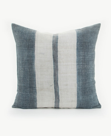 Grey Faded Indigo Vintage Hill Tribe Hemp Textile Throw Cushion