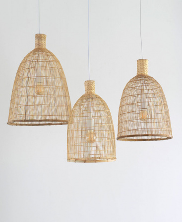 Thin Necked Fishing Trap Bamboo Basket Pendant Light – Plug In / Swag