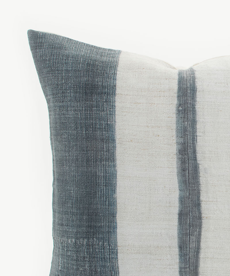 Grey Faded Indigo Vintage Hill Tribe Hemp Textile Throw Cushion