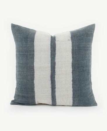 Grey Faded Indigo Vintage Hill Tribe Hemp Textile Throw Cushion