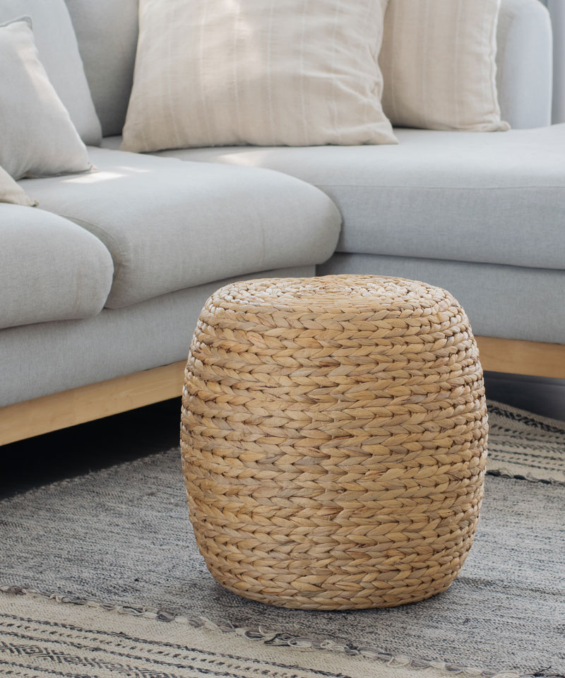 Tall Ottoman Pouf Handwoven With Water Hyacinth