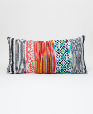 Hill Tribe Fabric Lumbar Cushion Ethnic Hmong Textiles