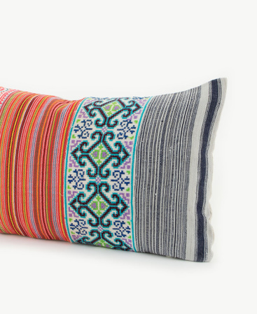 Hill Tribe Fabric Lumbar Cushion w/ Various Ethnic Hmong Textiles