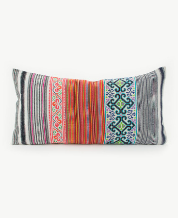 Hill Tribe Fabric Lumbar Cushion Ethnic Hmong Textiles
