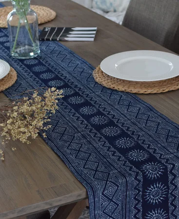 Hill Tribe Indigo Batik Long Table Runner