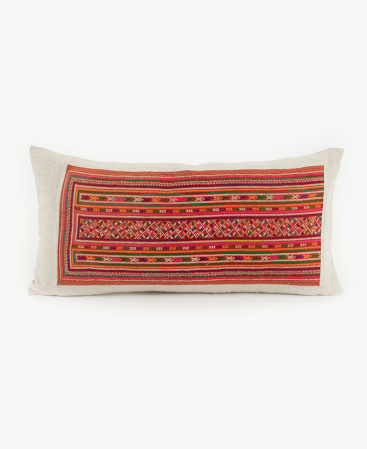 Hmong Hill Tribe Dress Patch & Hemp Lumbar Throw Cushion